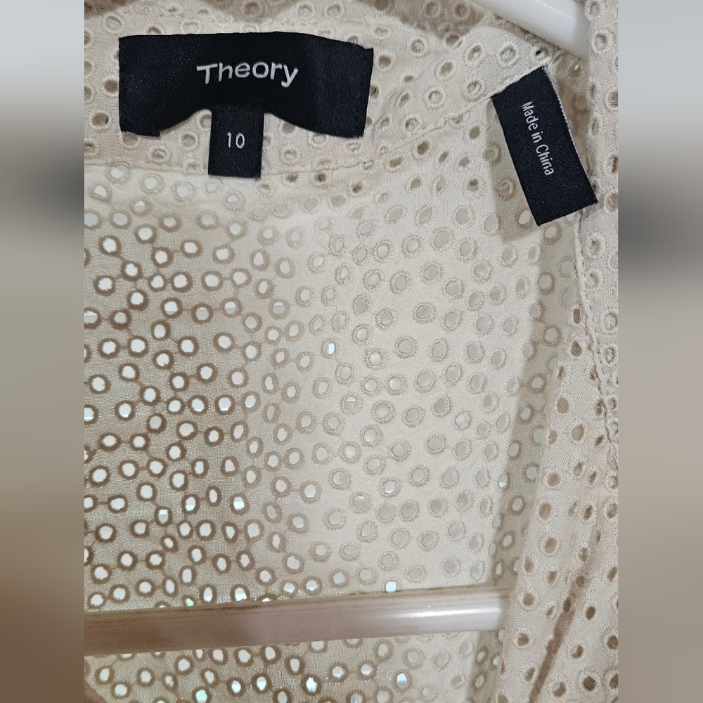 THEORY Nova Eyelet Ruffle Sleeve Mini Shirt Dress - Picture 7 of 8